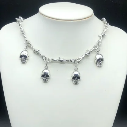Barbed Wire Necklace with Skull Pendant Decor - Image 2