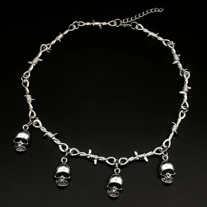 Barbed Wire Necklace with Skull Pendant Decor