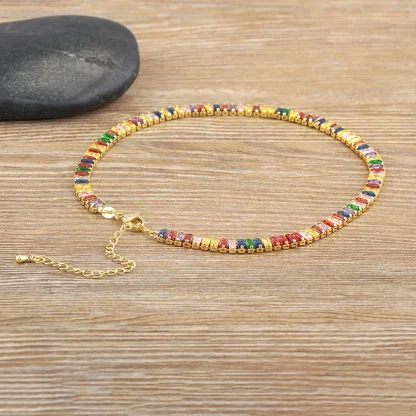 Colorful Rectangle Rhinestone-like Necklace - Image 3