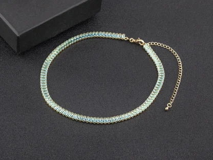 Colorful Rectangle Rhinestone-like Necklace - Image 12