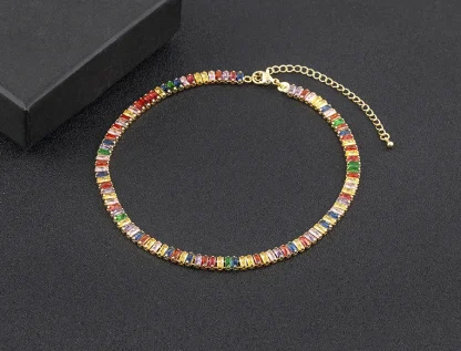 Colorful Rectangle Rhinestone-like Necklace - Image 8