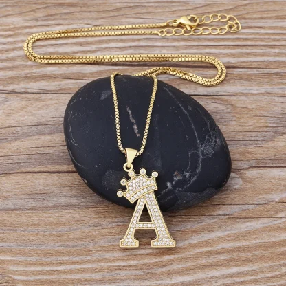 Luxury Necklace with Initial and Crown Design - Image 2