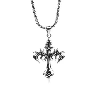 Silver Color Necklace Flame Cross Design