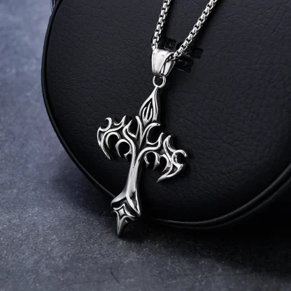 Silver Color Necklace Flame Cross Design - Image 5