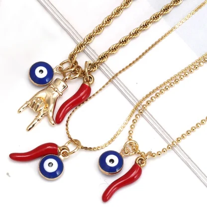 Multi Pendant Necklace with Evil Eye Decor - Image 2