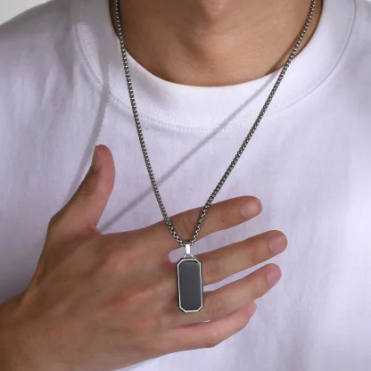 Geometric Necklace with Black Pendant - Image 2