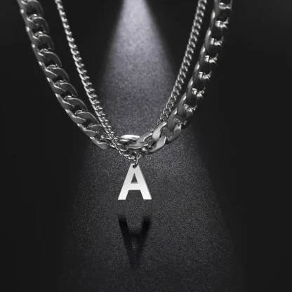 Initial Pendant Necklace with Double Layer Chain - Image 3