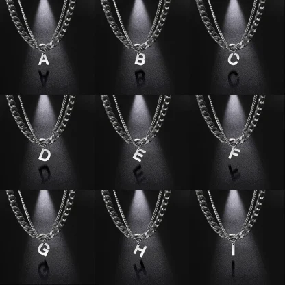 Initial Pendant Necklace with Double Layer Chain - Image 2