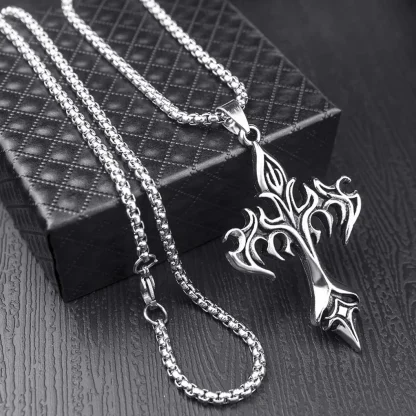 Silver Color Necklace Flame Cross Design - Image 2