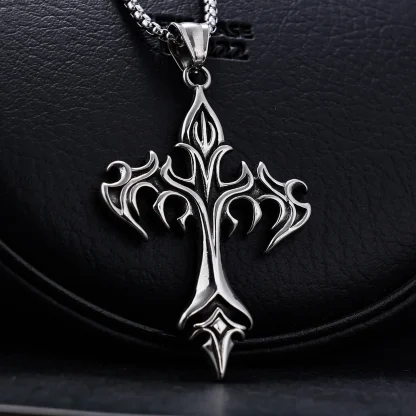 Silver Color Necklace Flame Cross Design - Image 3