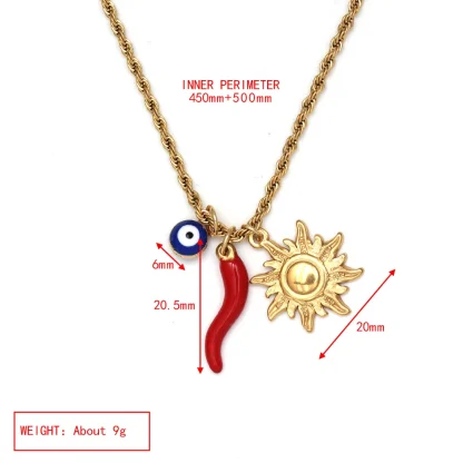Multi Pendant Necklace with Evil Eye Decor - Image 8