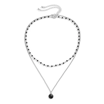 Black Beaded Necklace with Double Layer Design - Image 7
