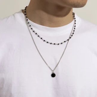 Black Beaded Necklace with Double Layer Design