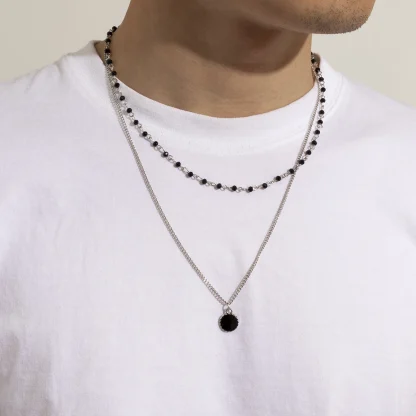 Black Beaded Necklace with Double Layer Design