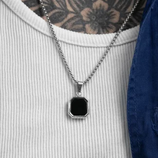 Minimalist Necklace with Black Square Pendant