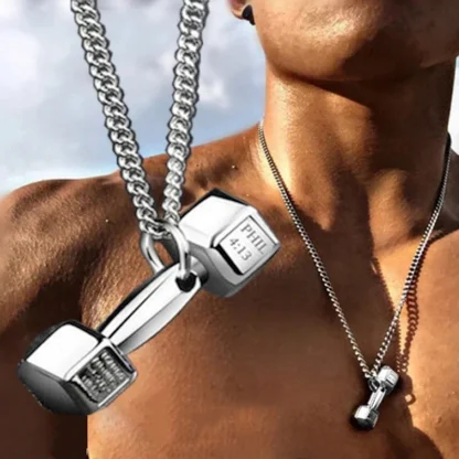 Chain Necklace with Dumbbell Pendant - Image 6
