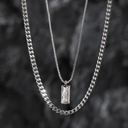 Double Layer Necklace with Rectangular Pendant - Image 10