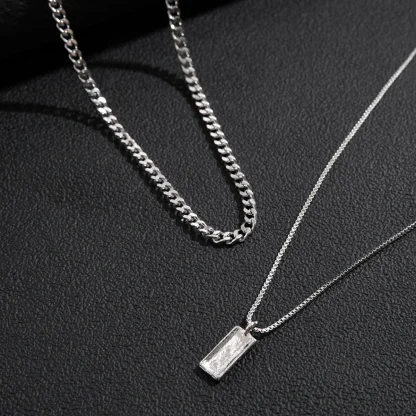 Double Layer Necklace with Rectangular Pendant - Image 8