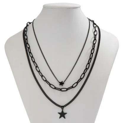 Black Multiple Layer Necklace with Star Pendant - Image 5