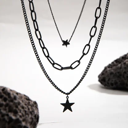 Black Multiple Layer Necklace with Star Pendant - Image 8