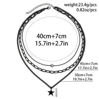 Black Multiple Layer Necklace with Star Pendant - Image 6