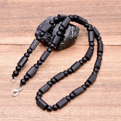 Black Men's Necklace with Beads Decor - Image 6