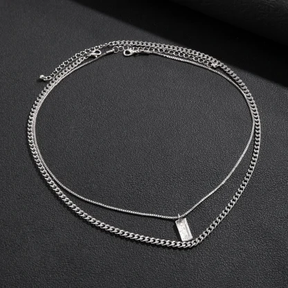 Double Layer Necklace with Rectangular Pendant - Image 9