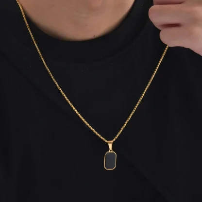 Minimalist Necklace with Black Square Pendant - Image 4