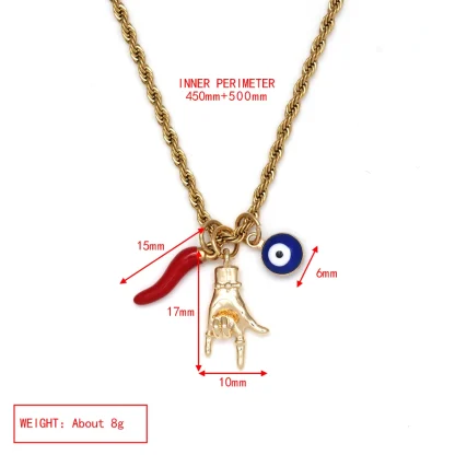 Multi Pendant Necklace with Evil Eye Decor - Image 6