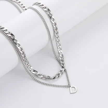 Initial Pendant Necklace with Double Layer Chain - Image 5