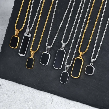 Minimalist Necklace with Black Square Pendant - Image 5