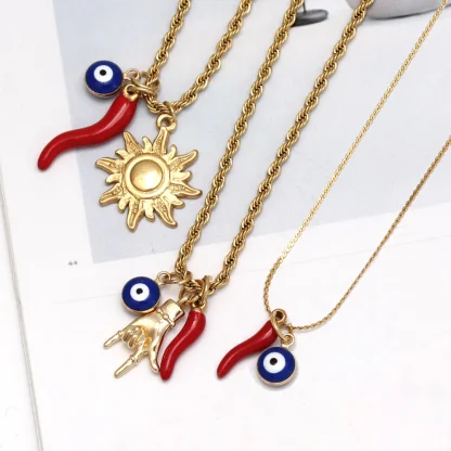Multi Pendant Necklace with Evil Eye Decor - Image 5