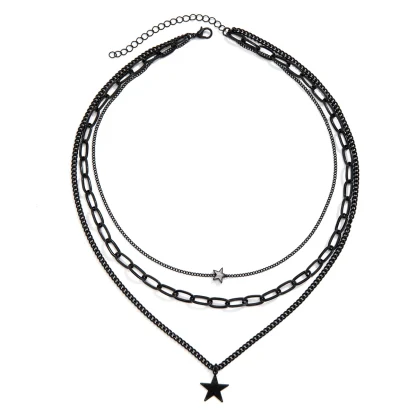 Black Multiple Layer Necklace with Star Pendant - Image 7
