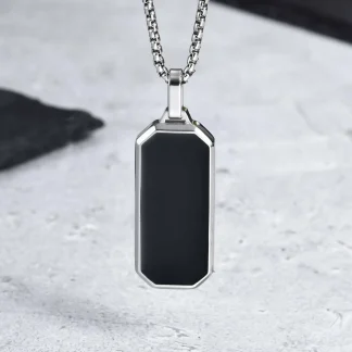 Geometric Necklace with Black Pendant