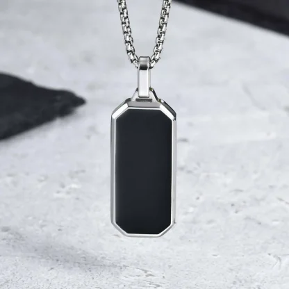 Geometric Necklace with Black Pendant