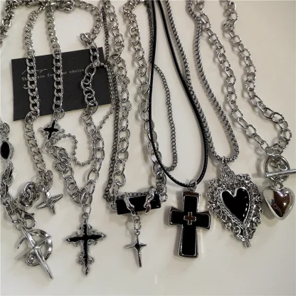 Gothic Style Necklace with Cross Pendant - Image 2