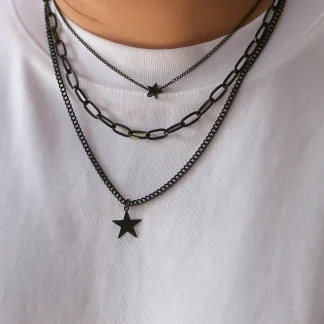 Black Multiple Layer Necklace with Star Pendant