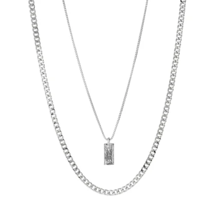 Double Layer Necklace with Rectangular Pendant - Image 5