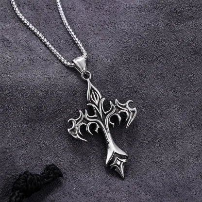 Silver Color Necklace Flame Cross Design - Image 6
