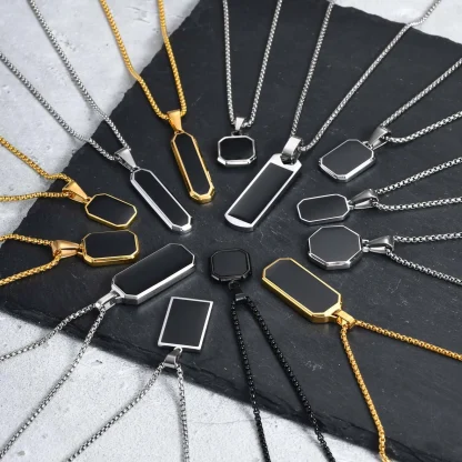 Minimalist Necklace with Black Square Pendant - Image 3