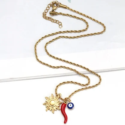 Multi Pendant Necklace with Evil Eye Decor - Image 4