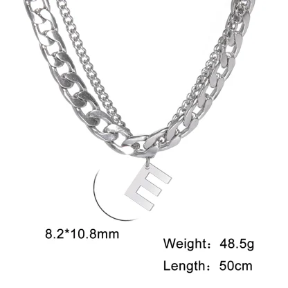 Initial Pendant Necklace with Double Layer Chain - Image 6