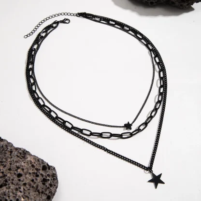Black Multiple Layer Necklace with Star Pendant - Image 4
