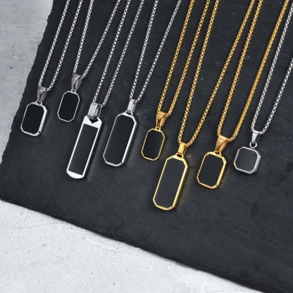 Minimalist Necklace with Black Square Pendant - Image 2