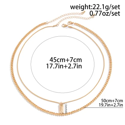 Double Layer Necklace with Rectangular Pendant - Image 6