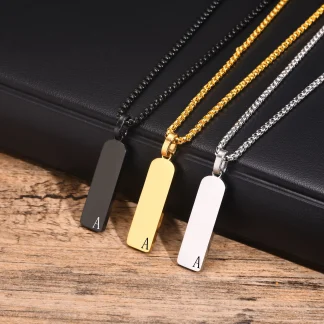 Simple Bar Necklace with Initial Letter Design