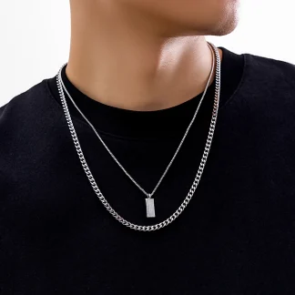 Double Layer Necklace with Rectangular Pendant