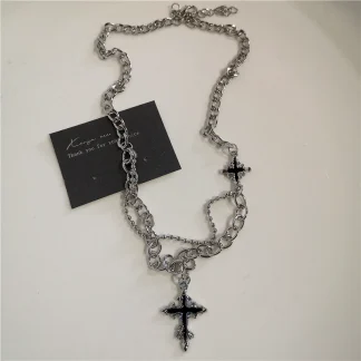 Gothic Style Necklace with Cross Pendant
