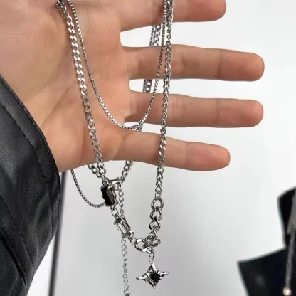 Double Layer Necklace with Star Pendant - Image 2