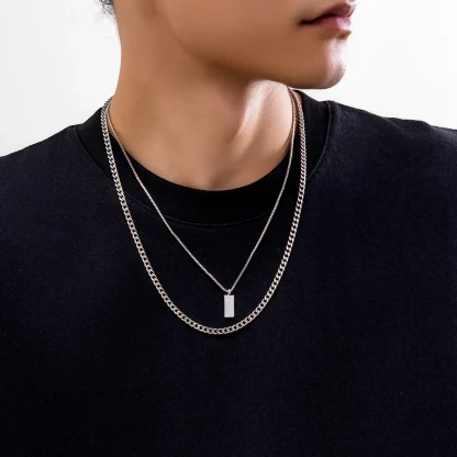 Double Layer Necklace with Rectangular Pendant - Image 7